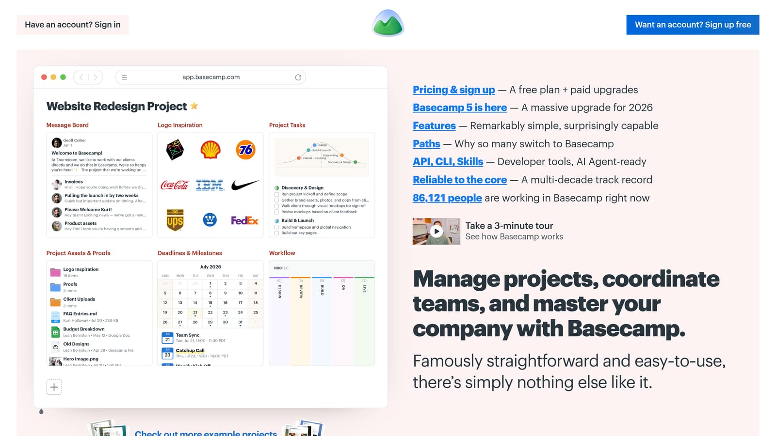 Screenshot of Basecamp website