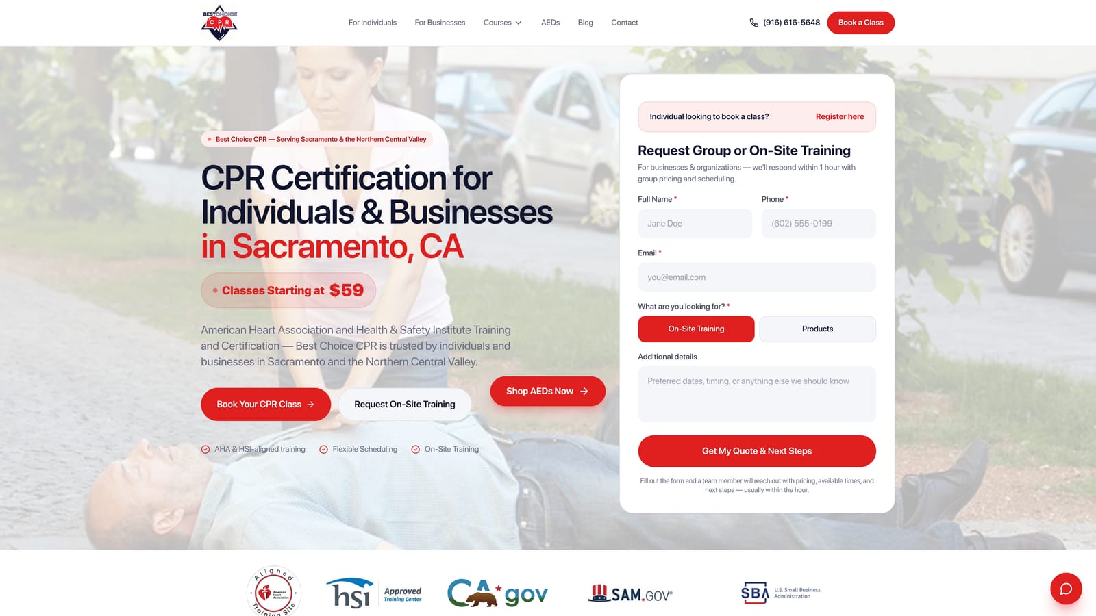 Screenshot of Best Choice CPR website