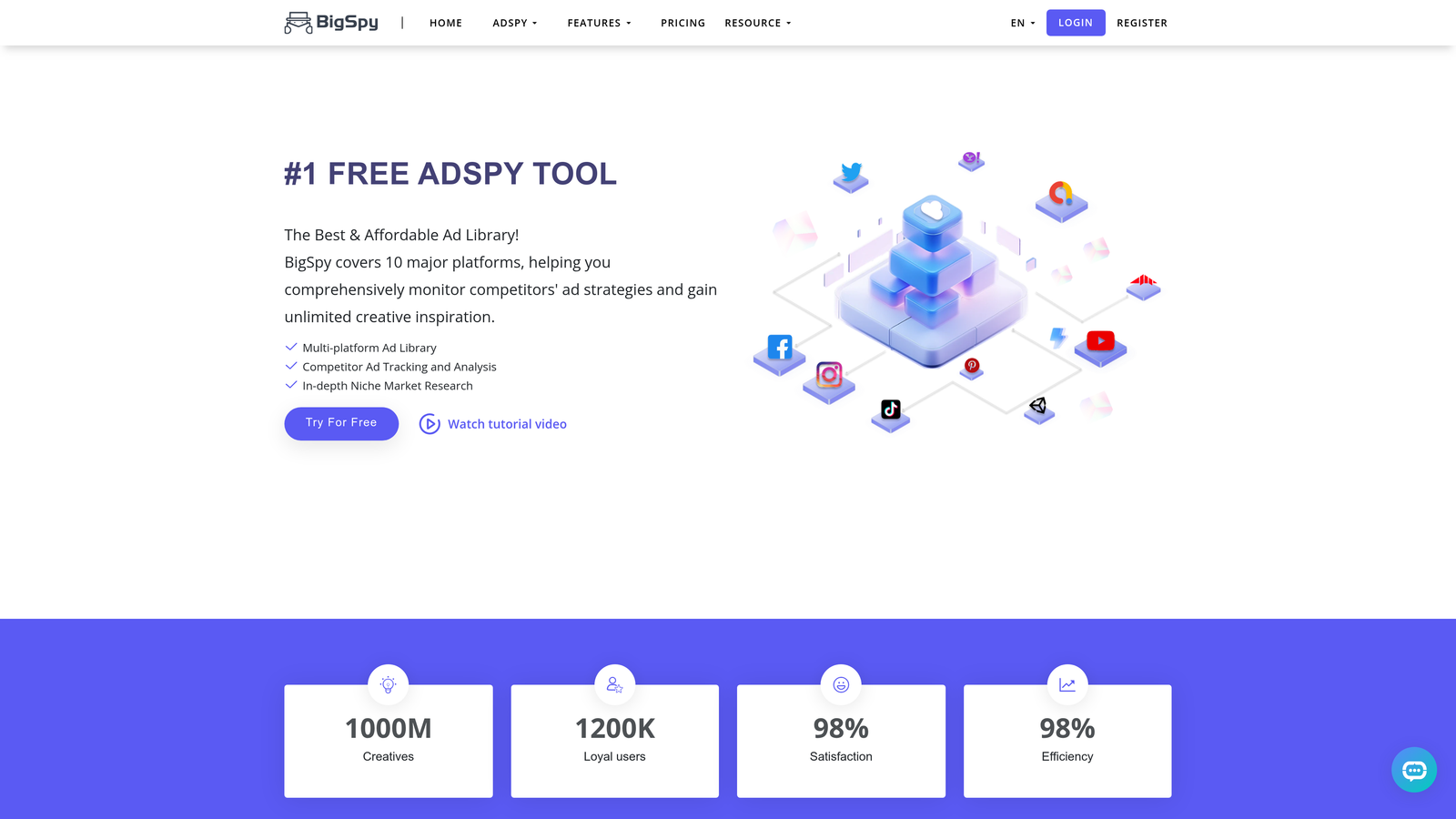 Screenshot of BigSpy website