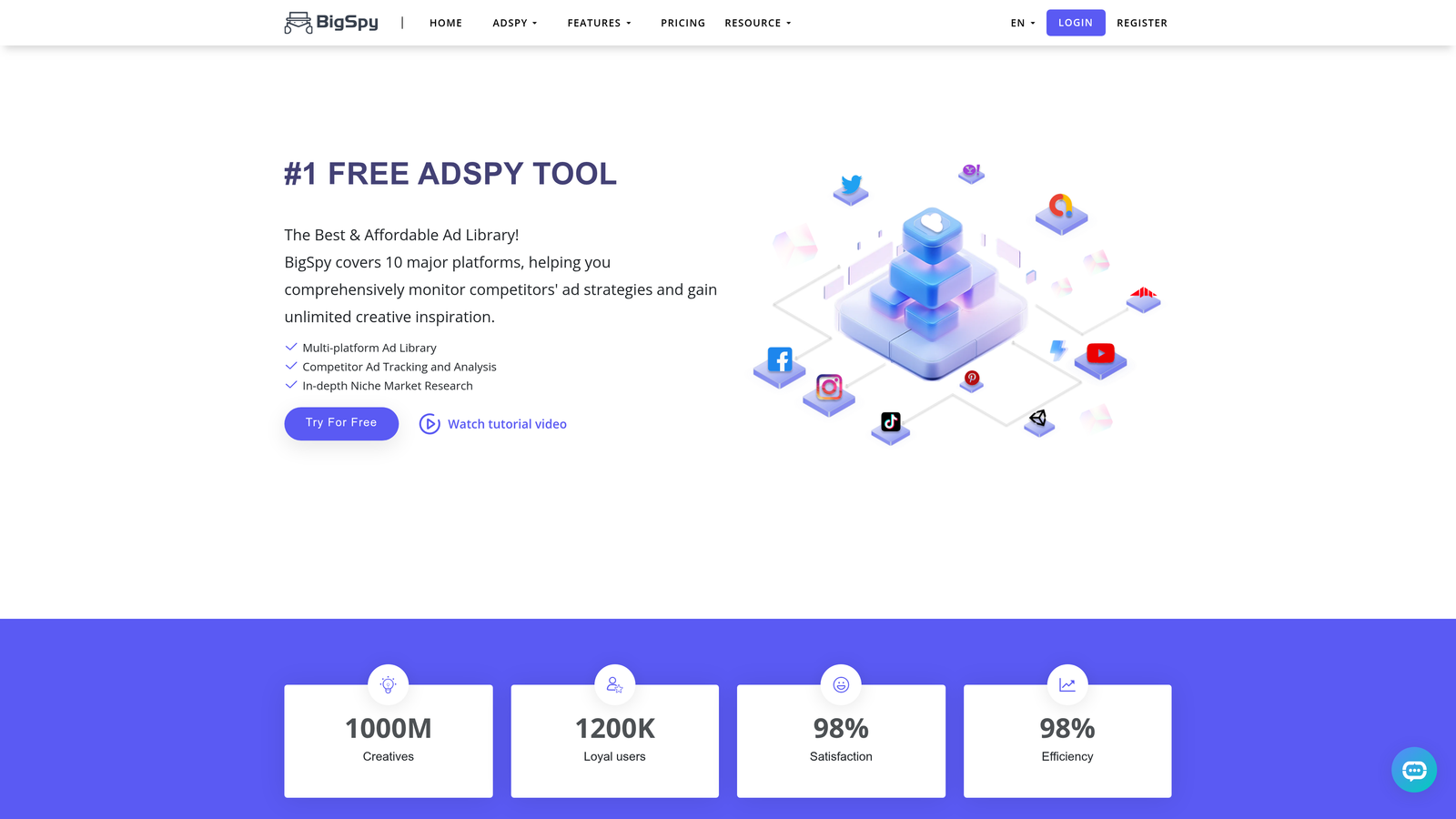 Screenshot of BigSpy website