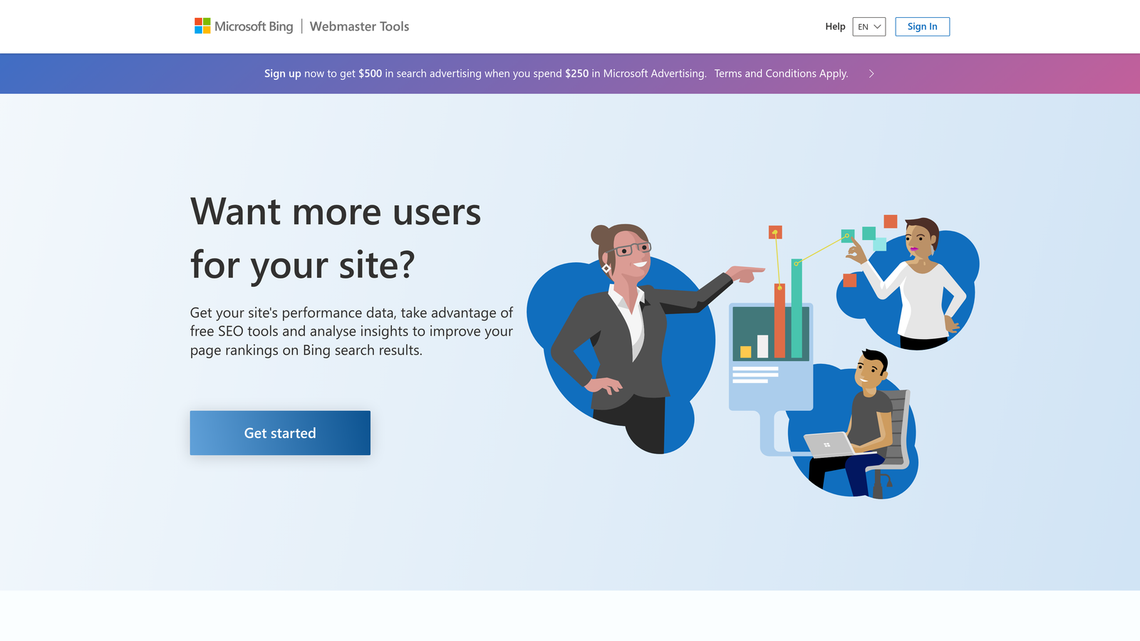 Screenshot of Bing Webmaster Tools website