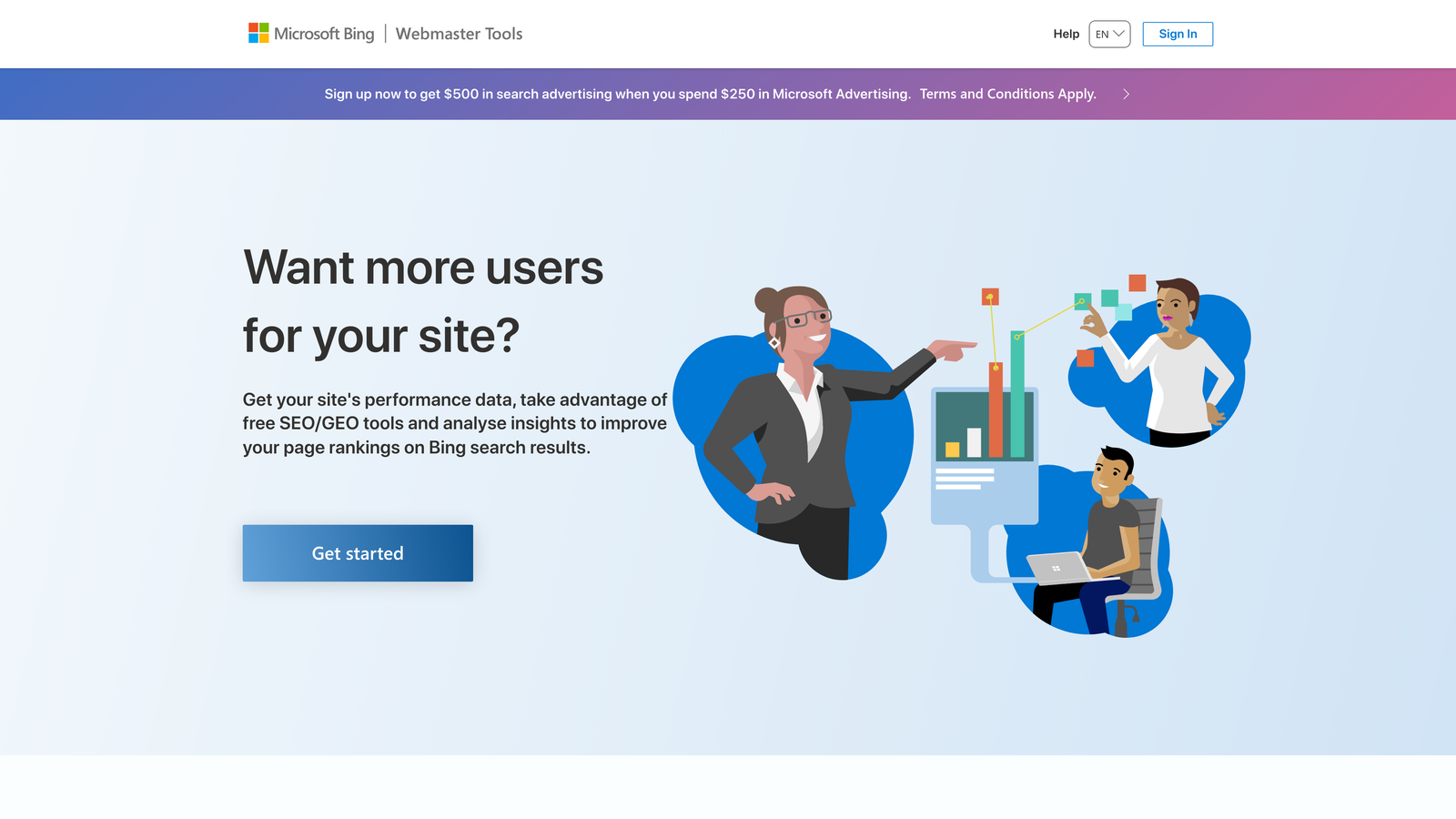 Screenshot of Bing Webmaster Tools website