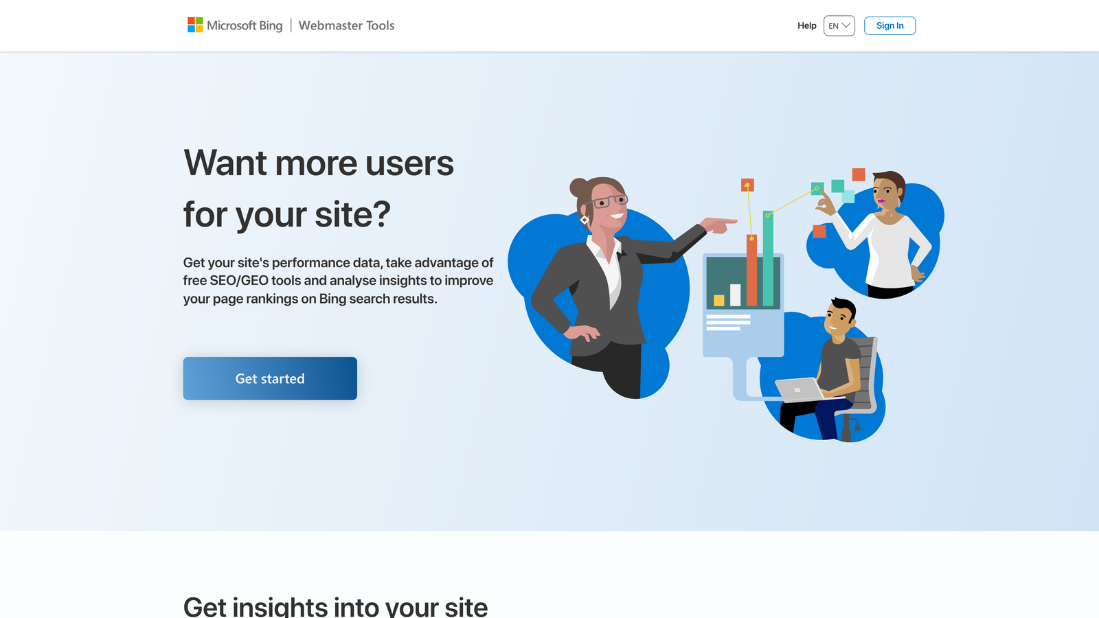 Screenshot of Bing Webmaster Tools website