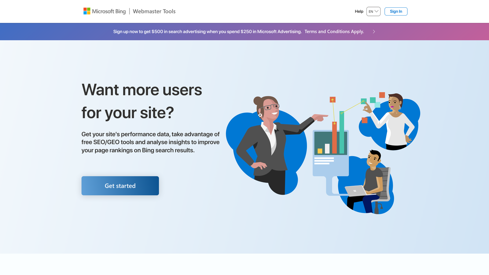 Screenshot of Bing Webmaster Tools website