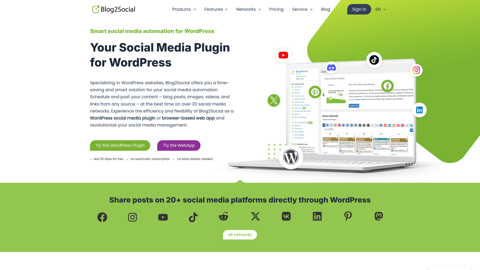 Screenshot of Blog2Social website