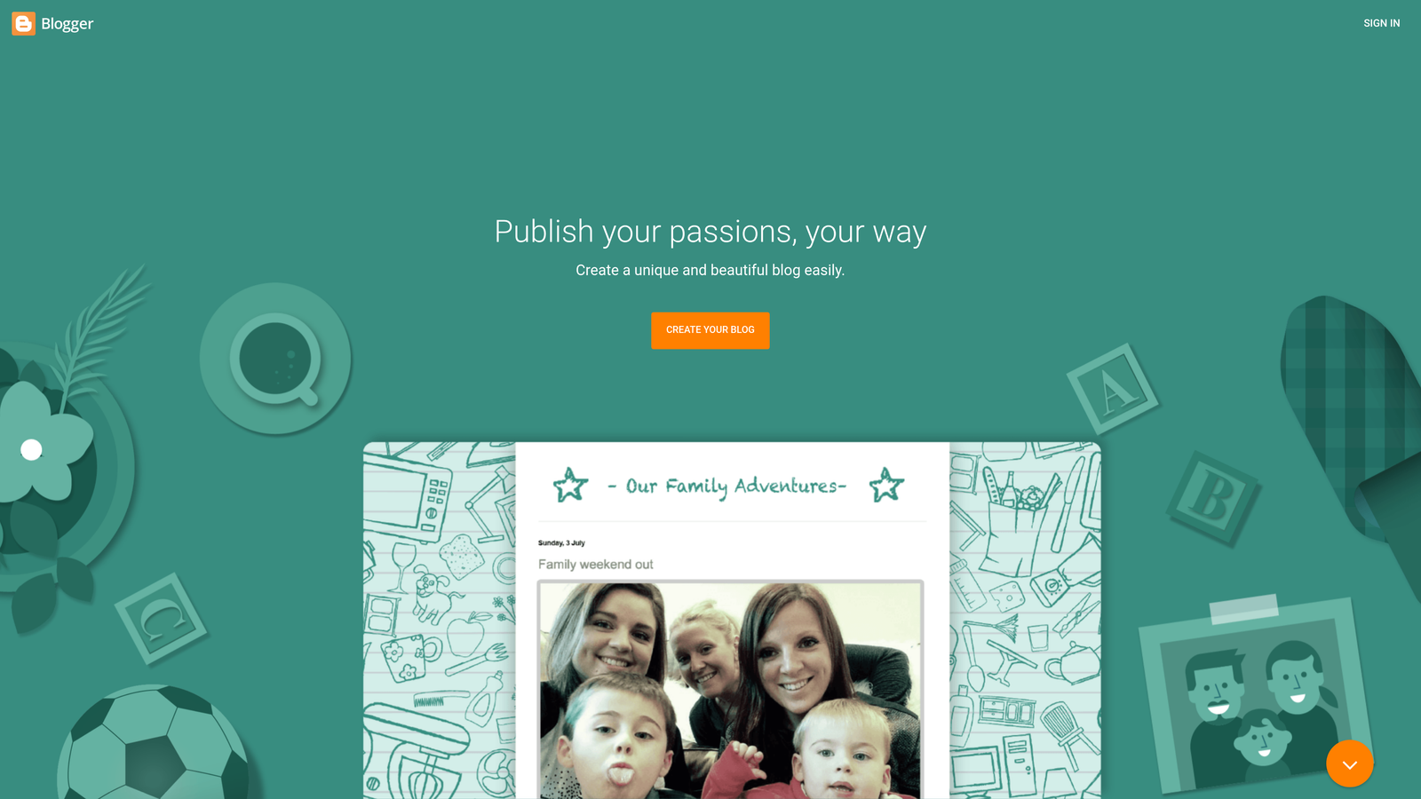 Screenshot of Blogger website homepage