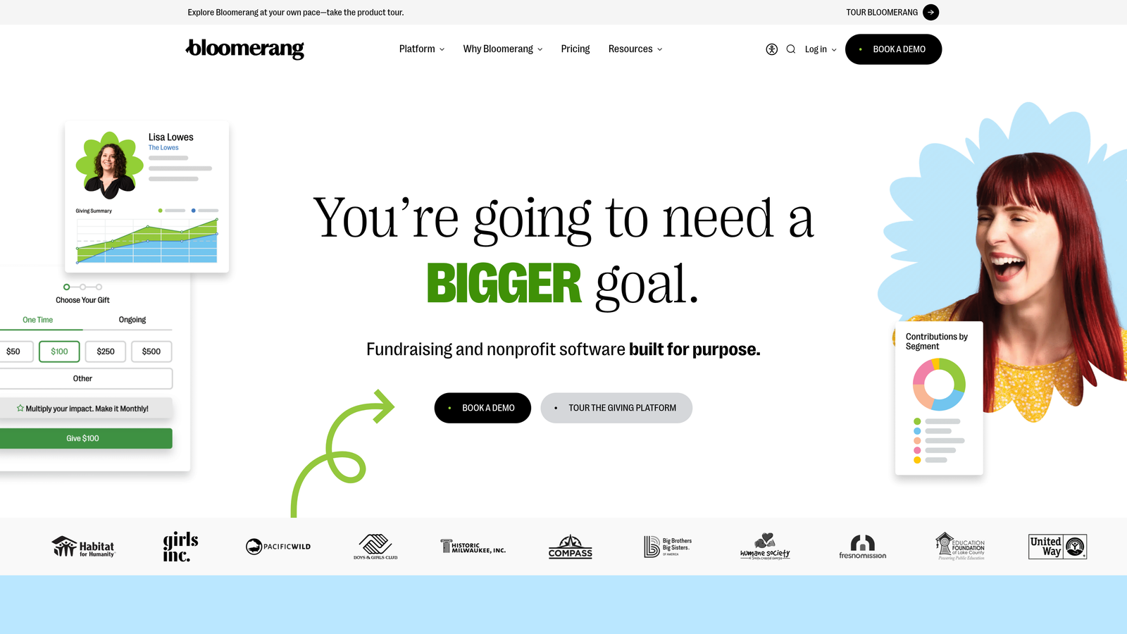 Screenshot of Bloomerang website