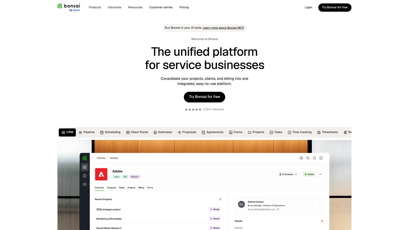 Screenshot of Bonsai website