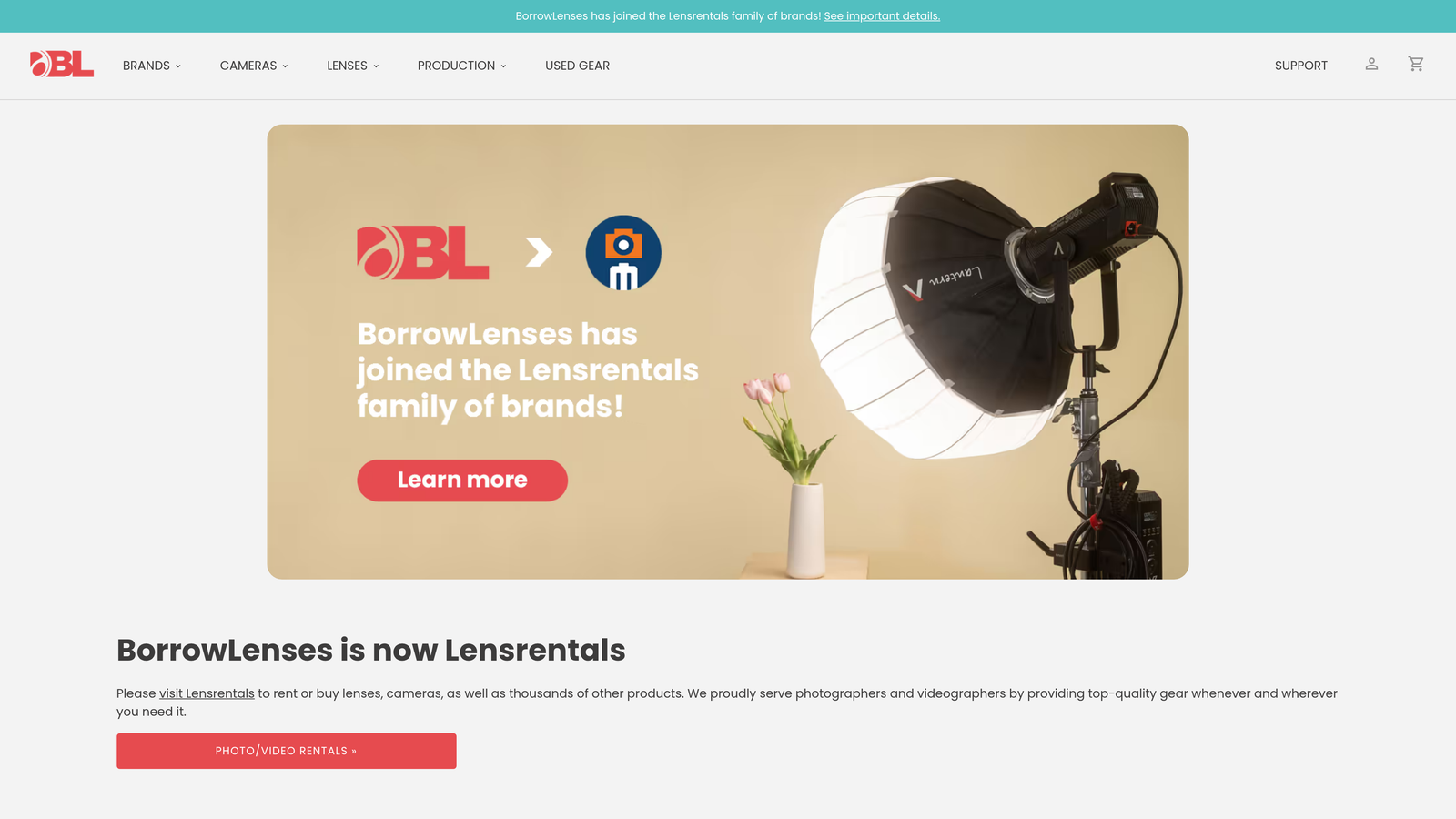 Screenshot of BorrowLenses website