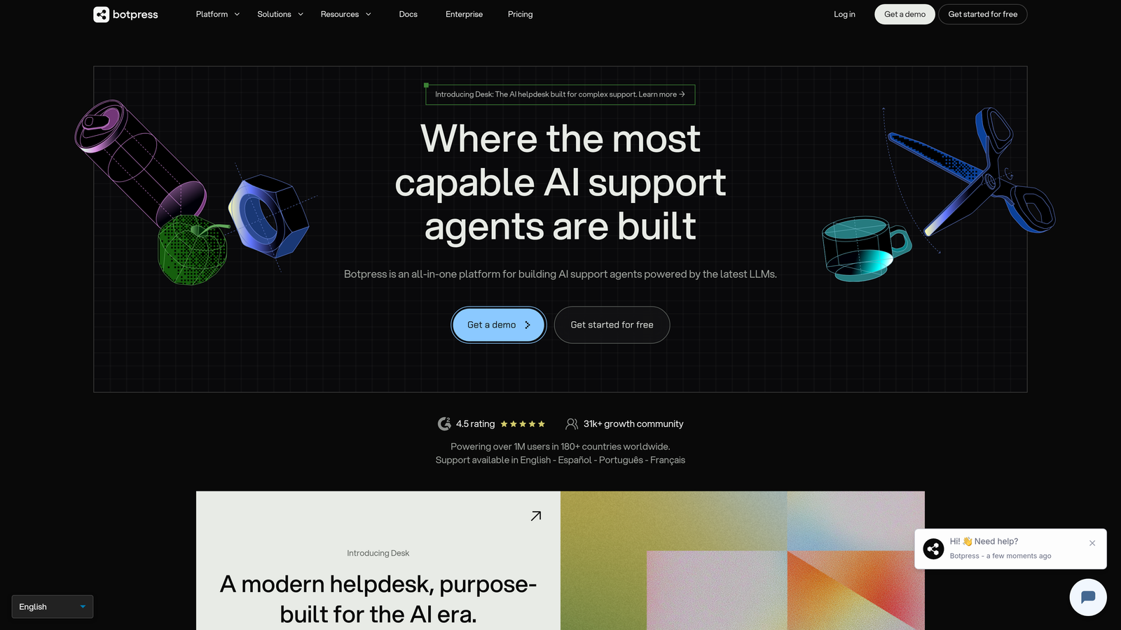 Screenshot of Botpress website
