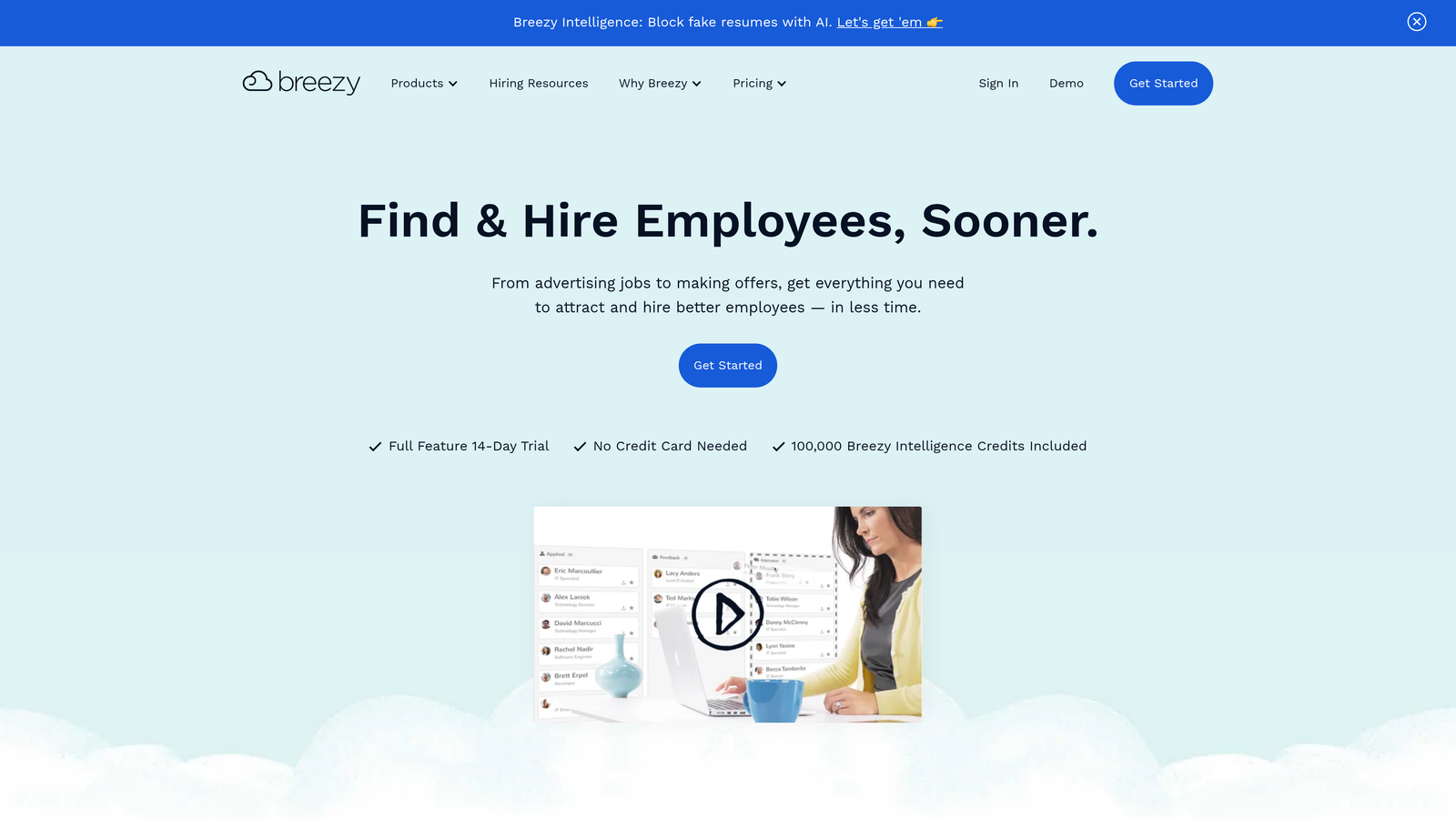 Screenshot of Breezy HR website