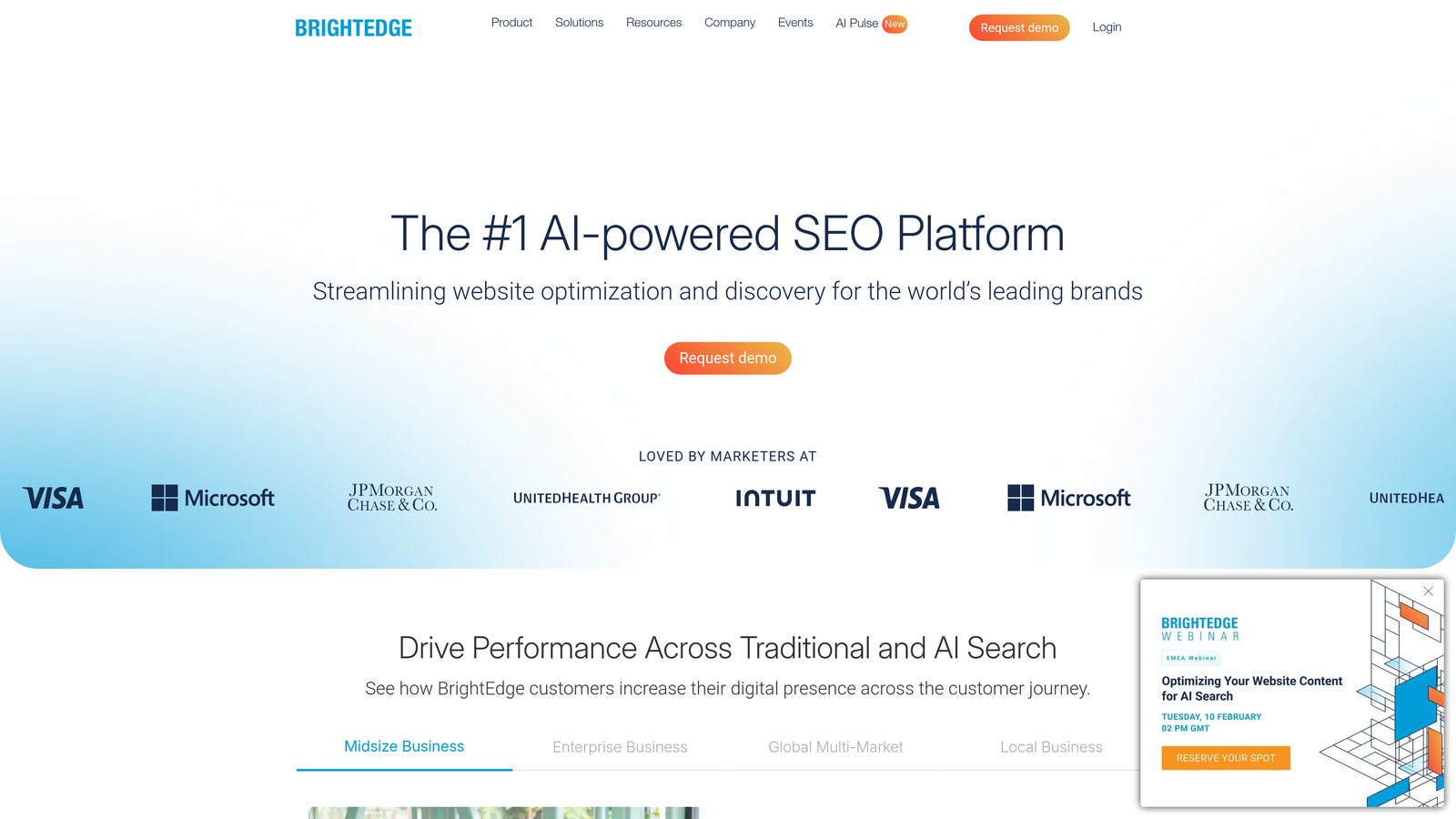 Screenshot of BrightEdge website