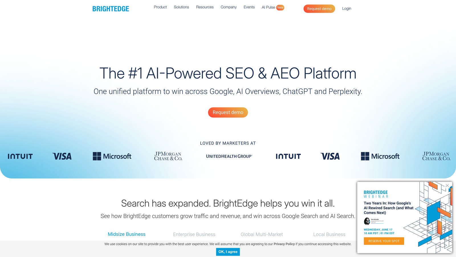 Screenshot of BrightEdge website
