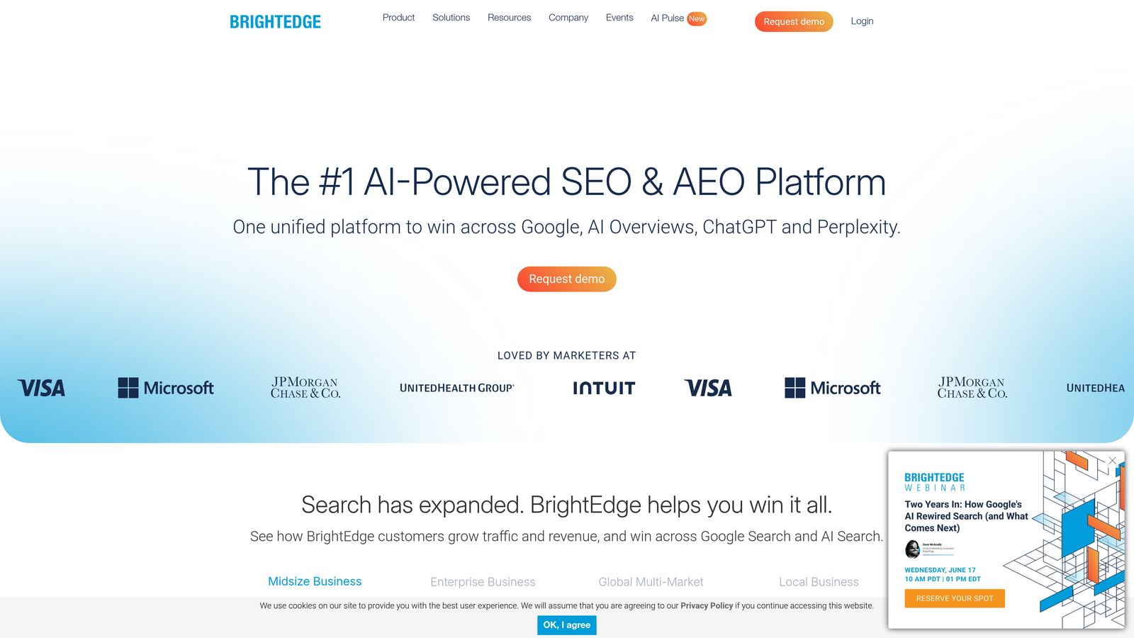 Screenshot of BrightEdge website