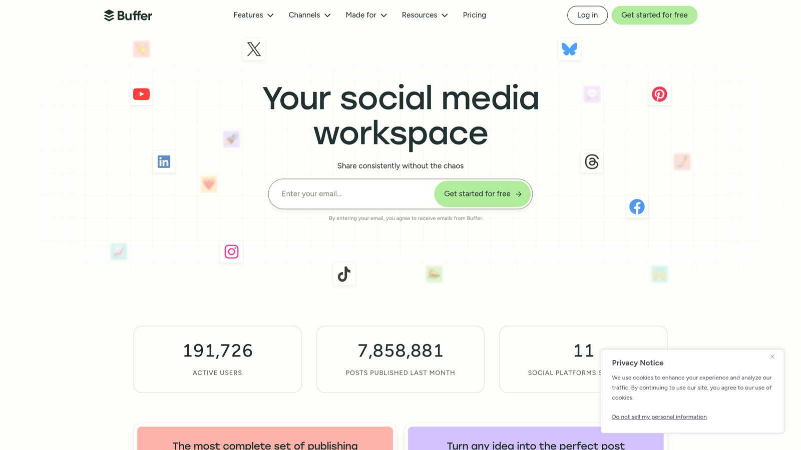 Screenshot of Buffer Publish website