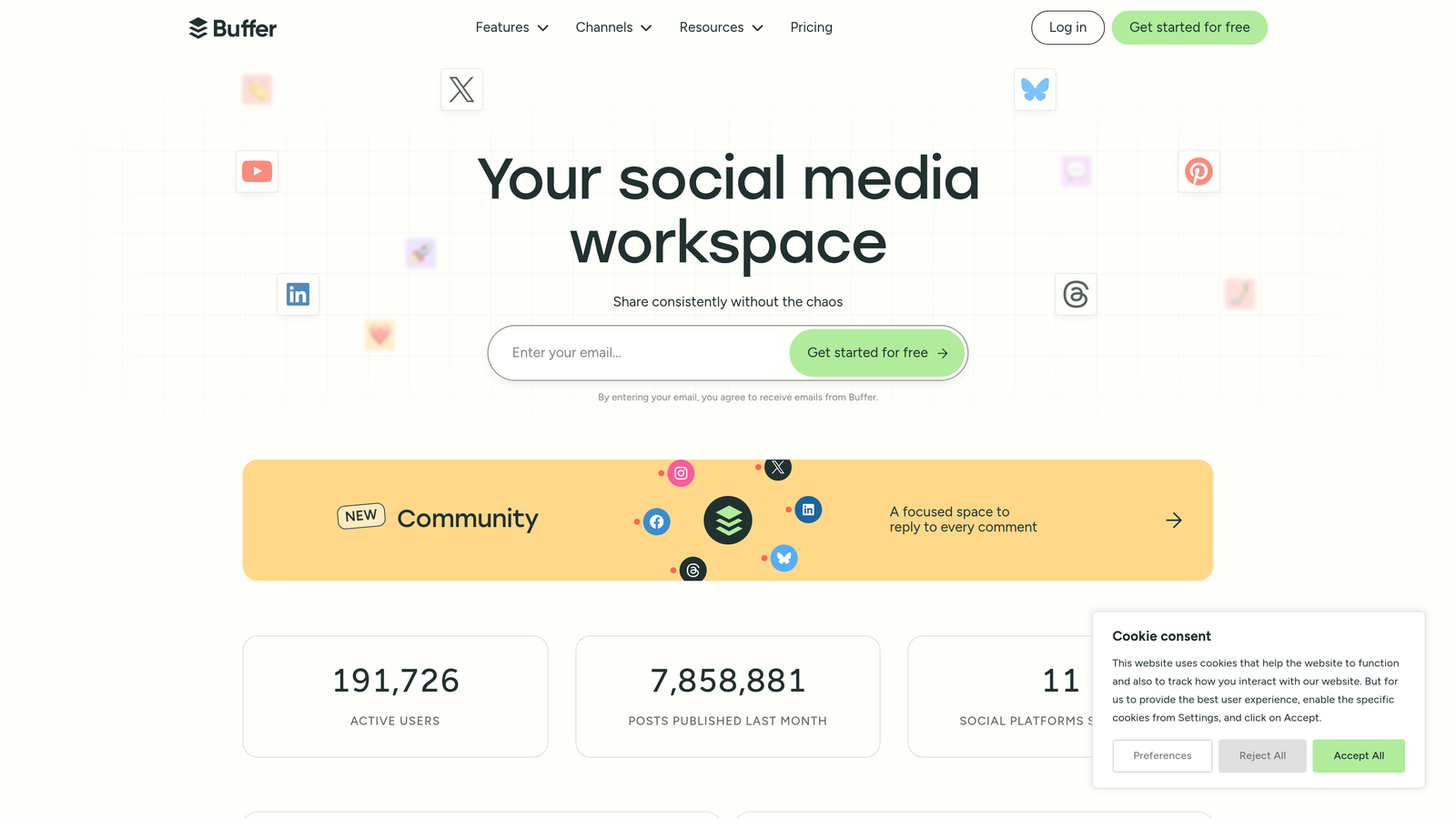 Screenshot of Buffer website homepage