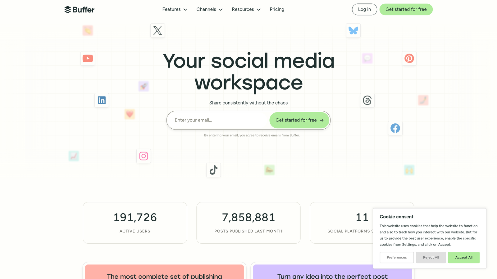 Screenshot of Buffer website homepage