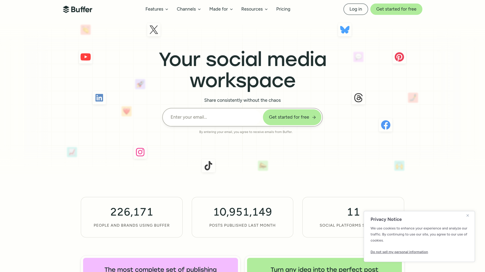 Screenshot of Buffer website