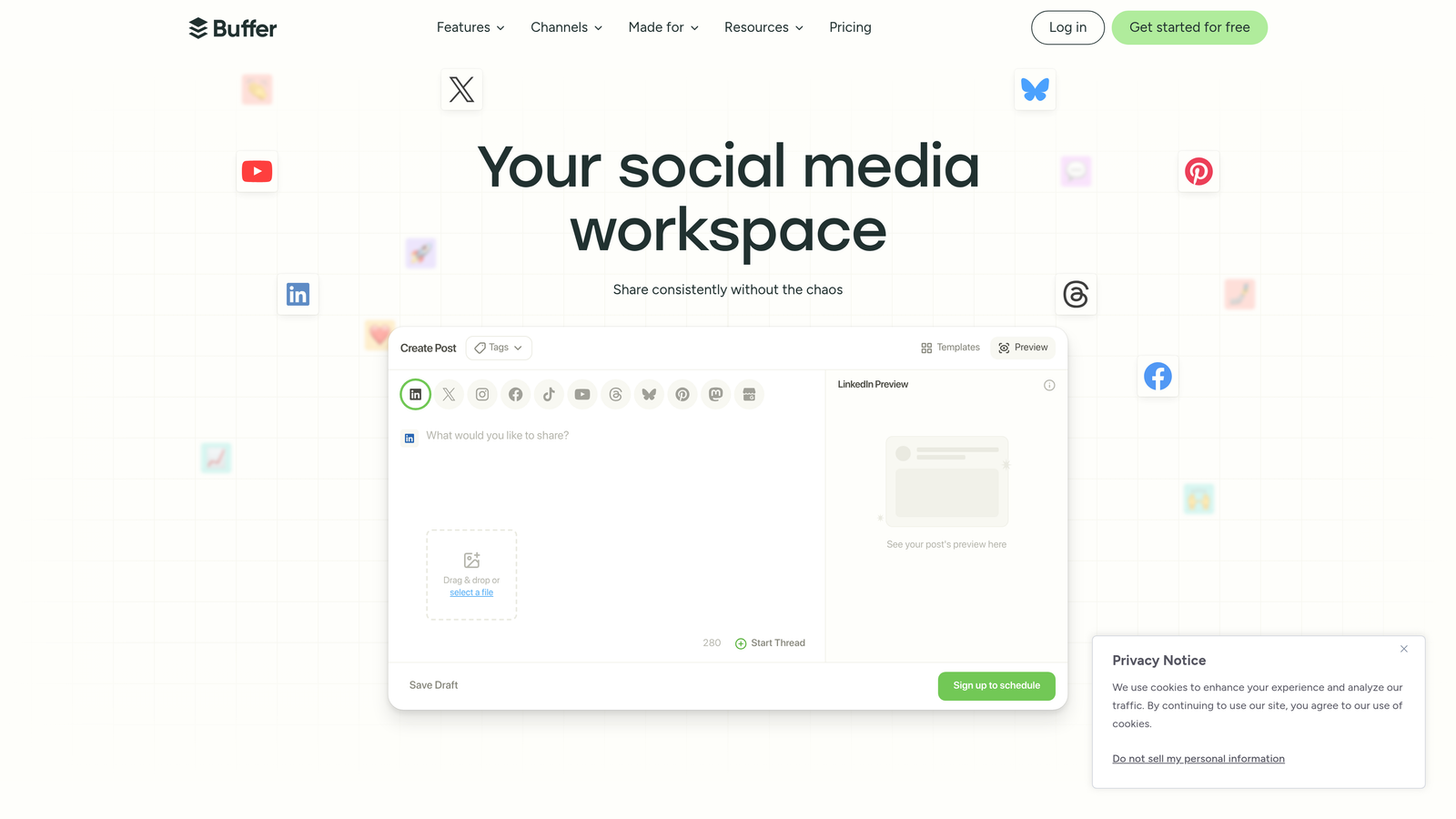 Screenshot of Buffer website