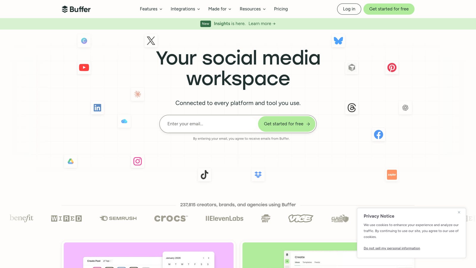 Screenshot of Buffer website