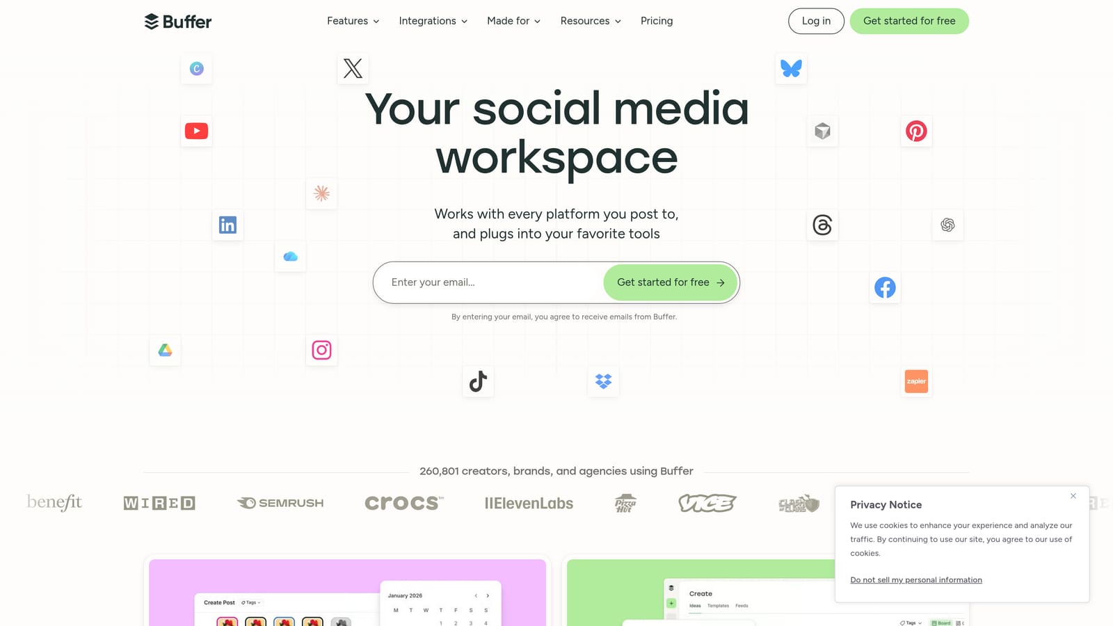 Screenshot of Buffer website