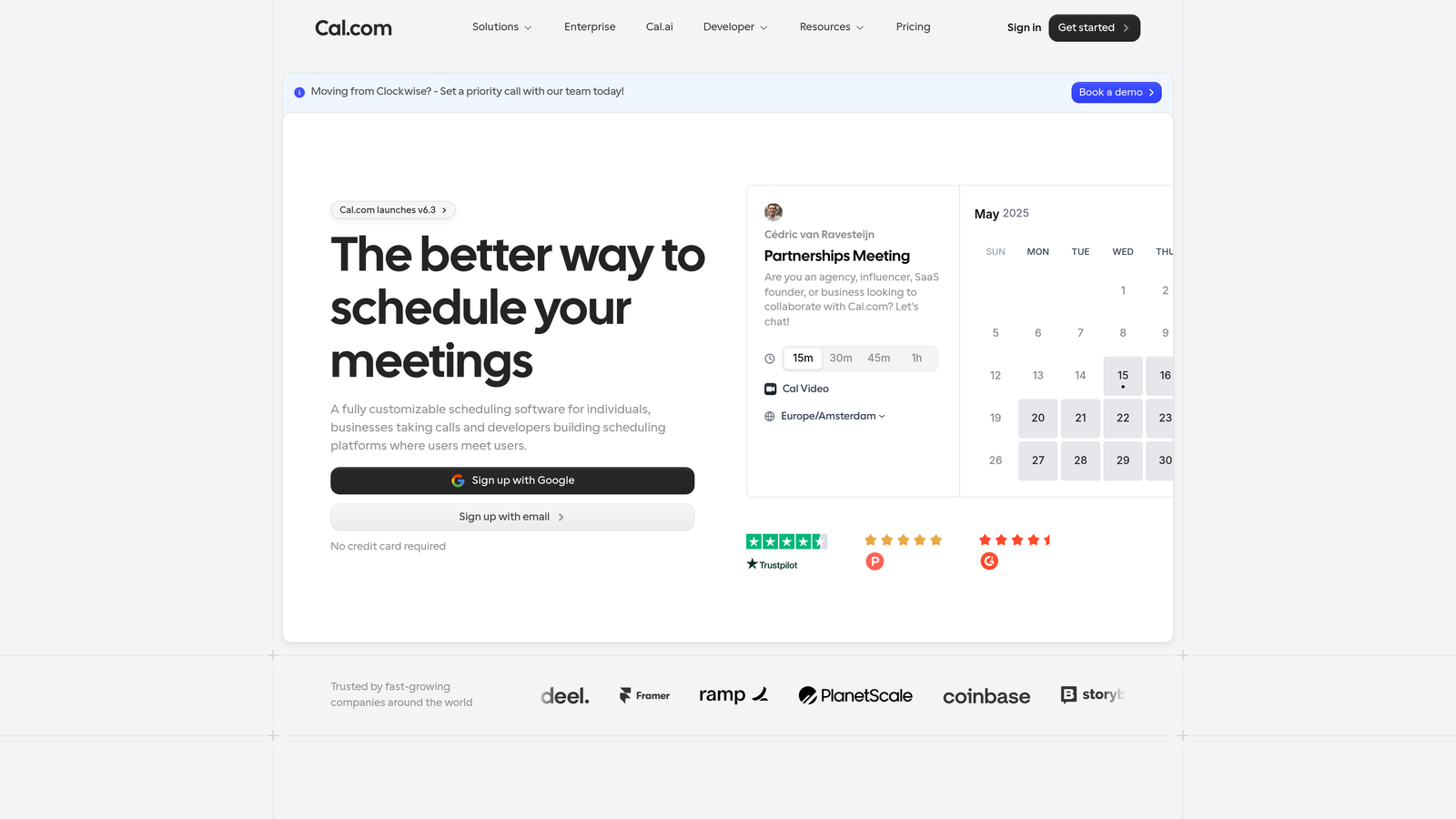 Screenshot of Cal.com website