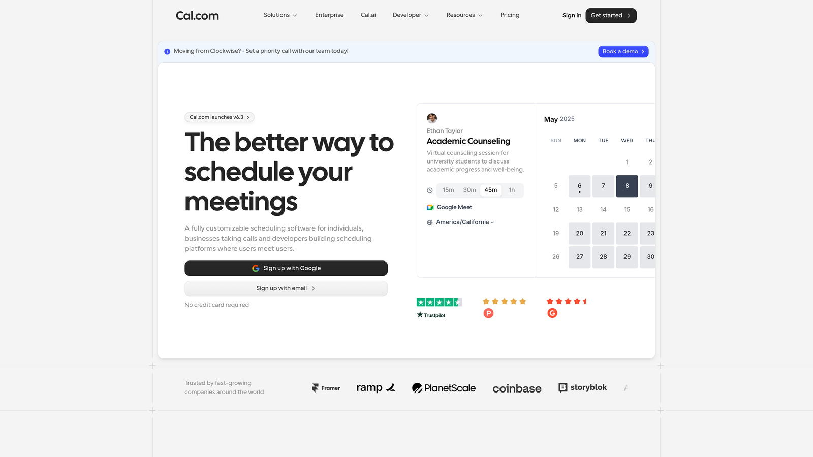 Screenshot of Cal.com website