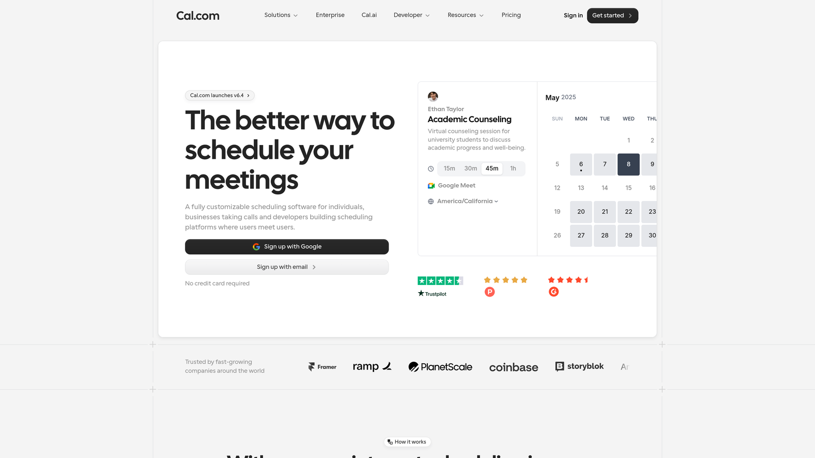 Screenshot of Cal.com website