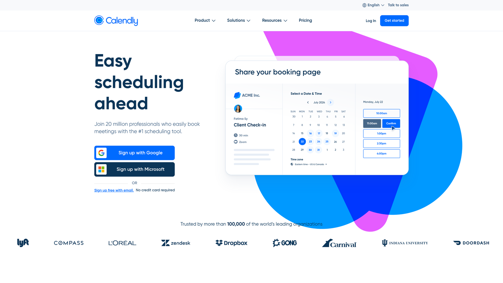 Screenshot of Calendly website homepage