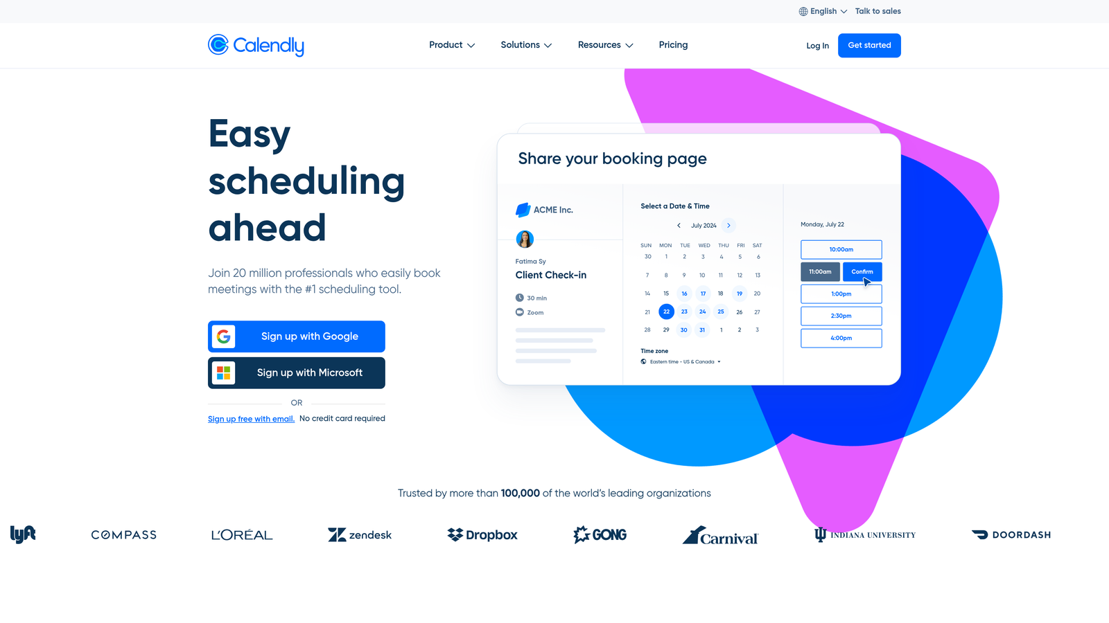 Screenshot of Calendly website homepage