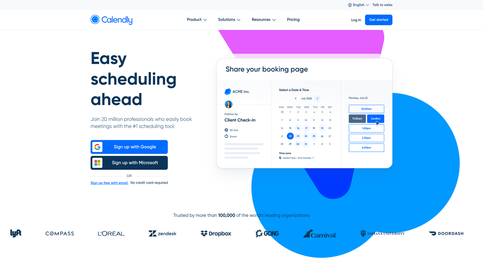 Screenshot of Calendly website