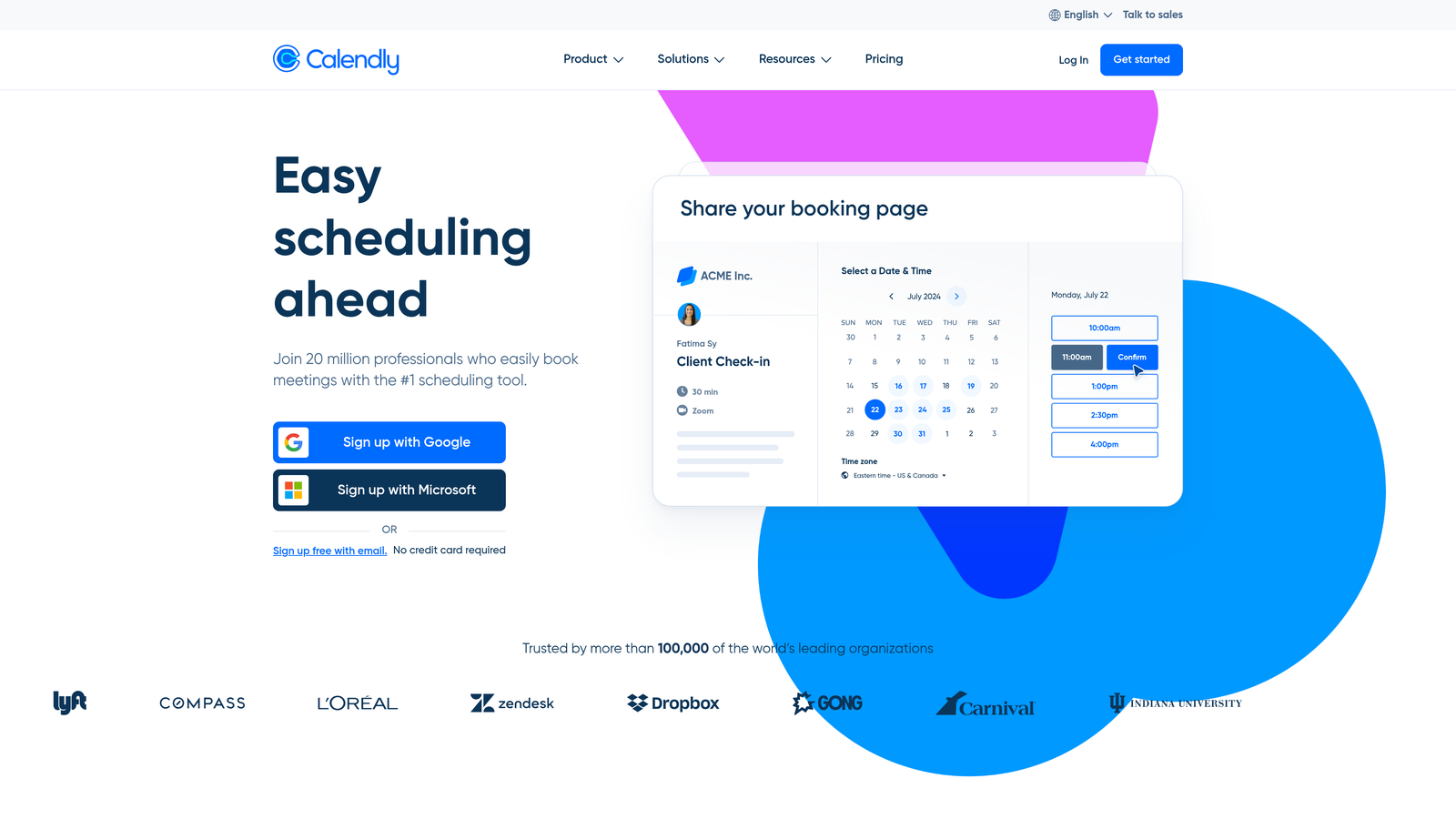 Screenshot of Calendly website