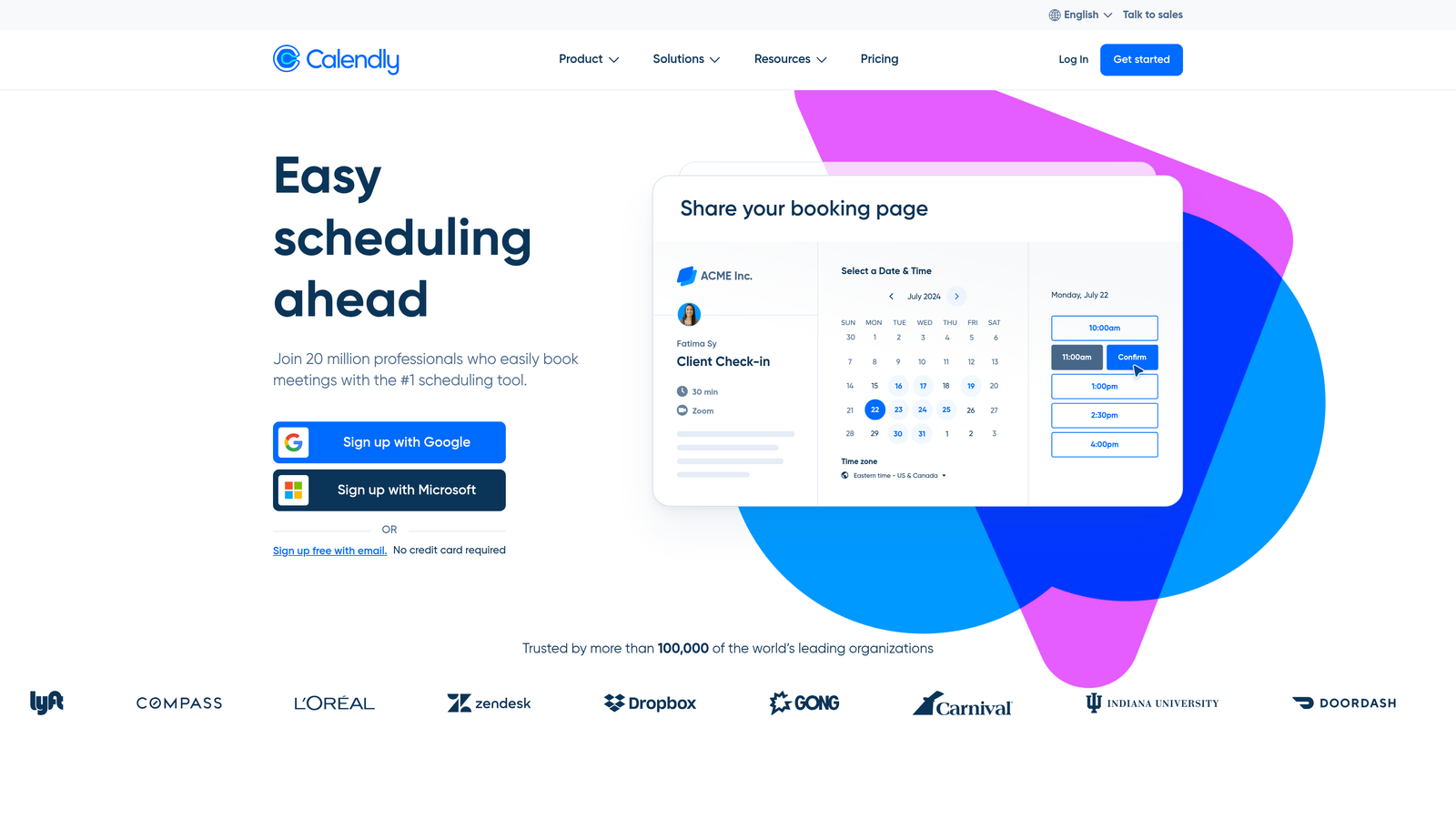 Screenshot of Calendly website