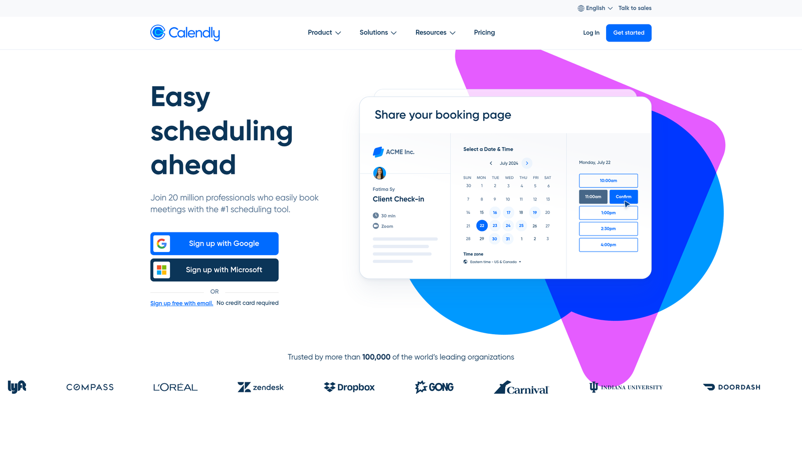Screenshot of Calendly website