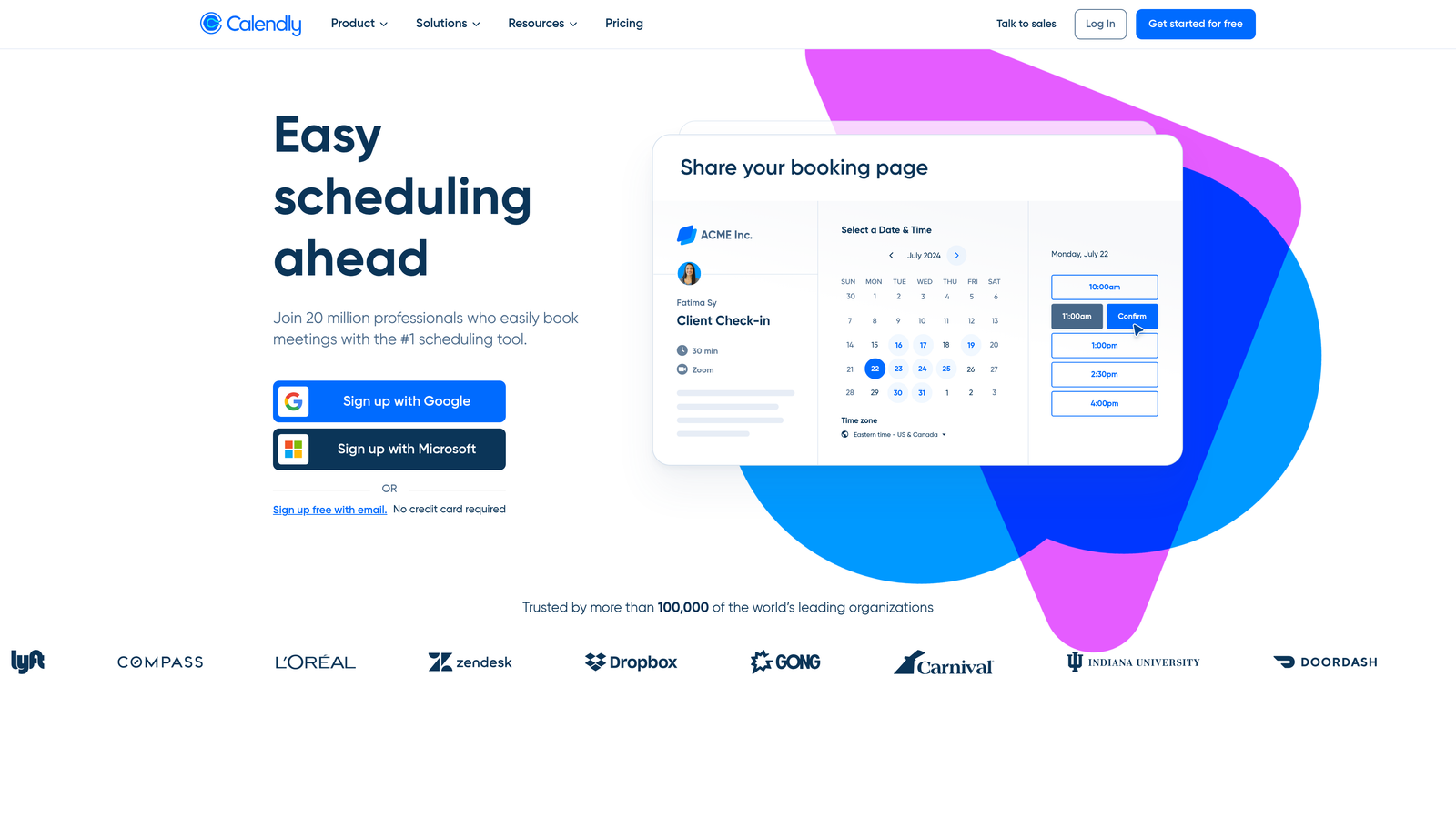 Screenshot of Calendly website