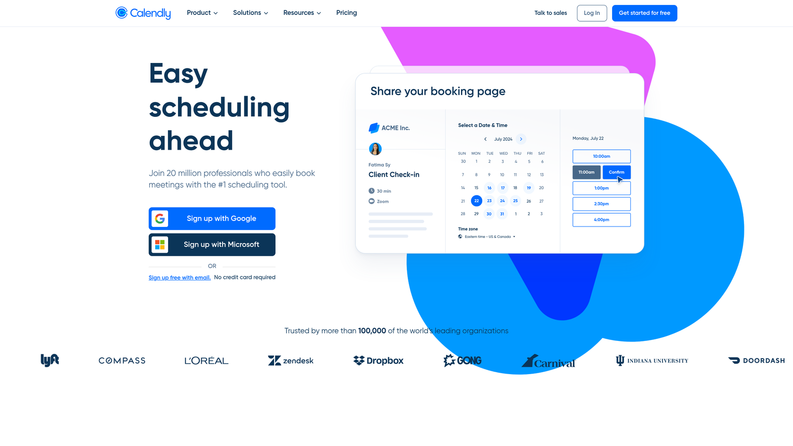 Screenshot of Calendly website