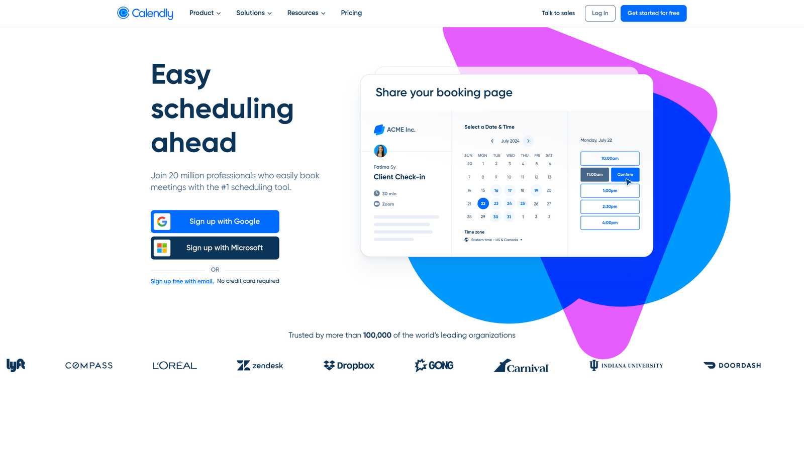 Screenshot of Calendly website