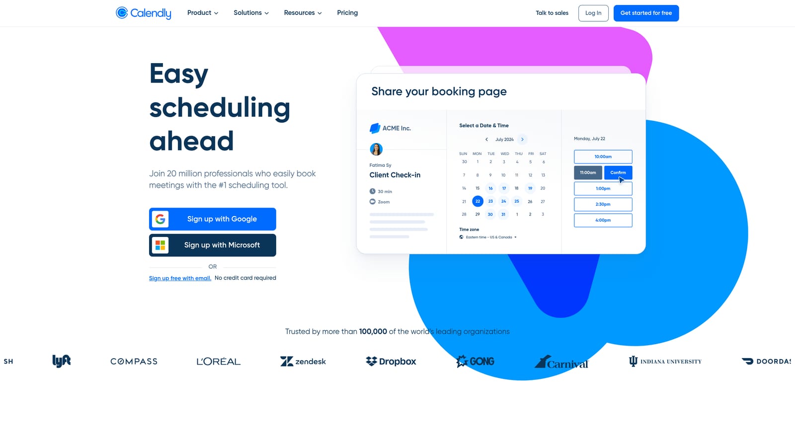 Screenshot of Calendly website