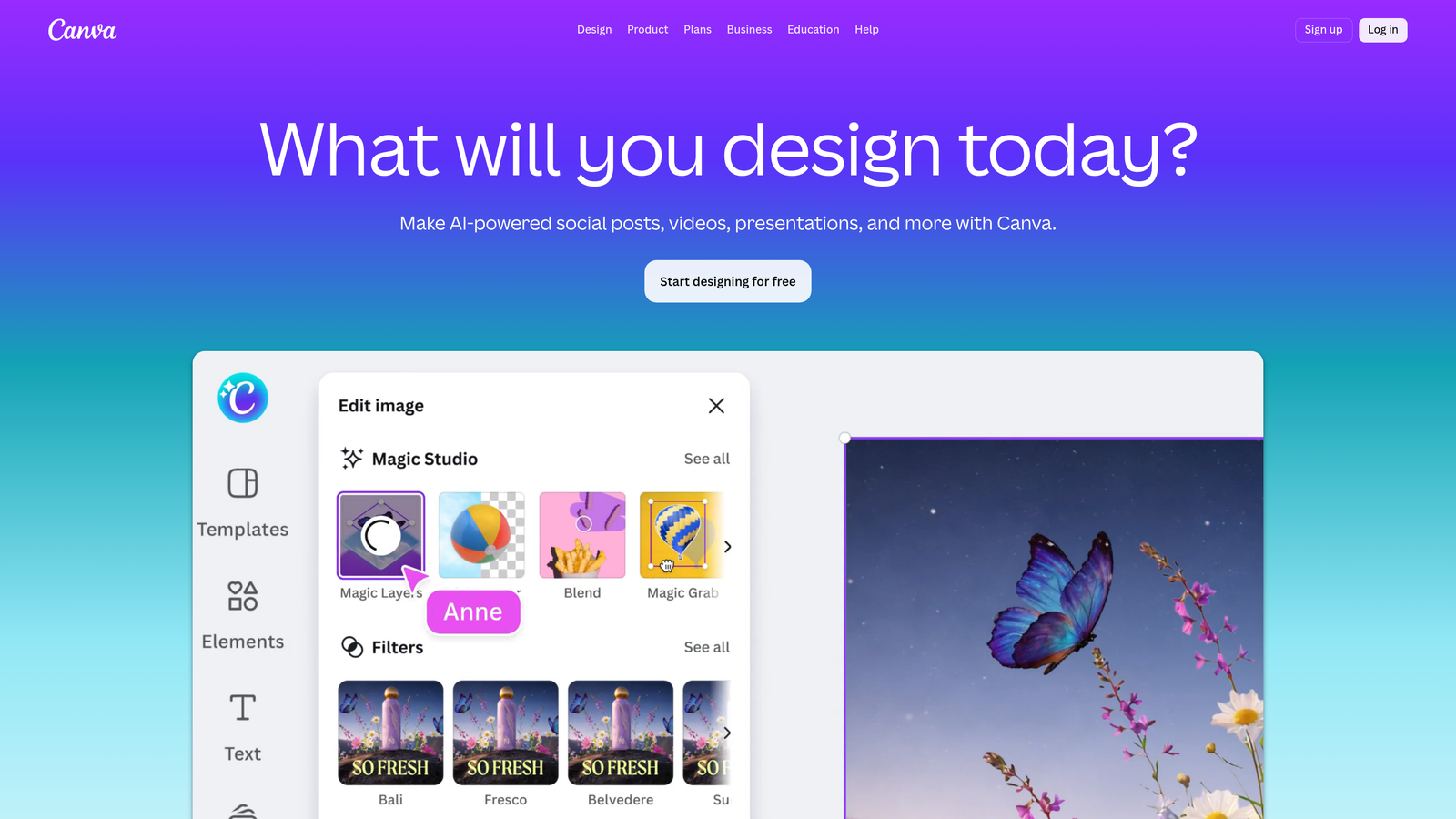 Screenshot of Canva AI (Magic Studio) website