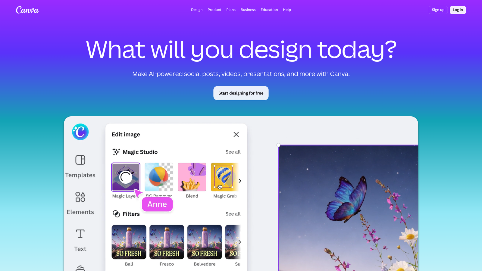 Screenshot of Canva Magic Studio website