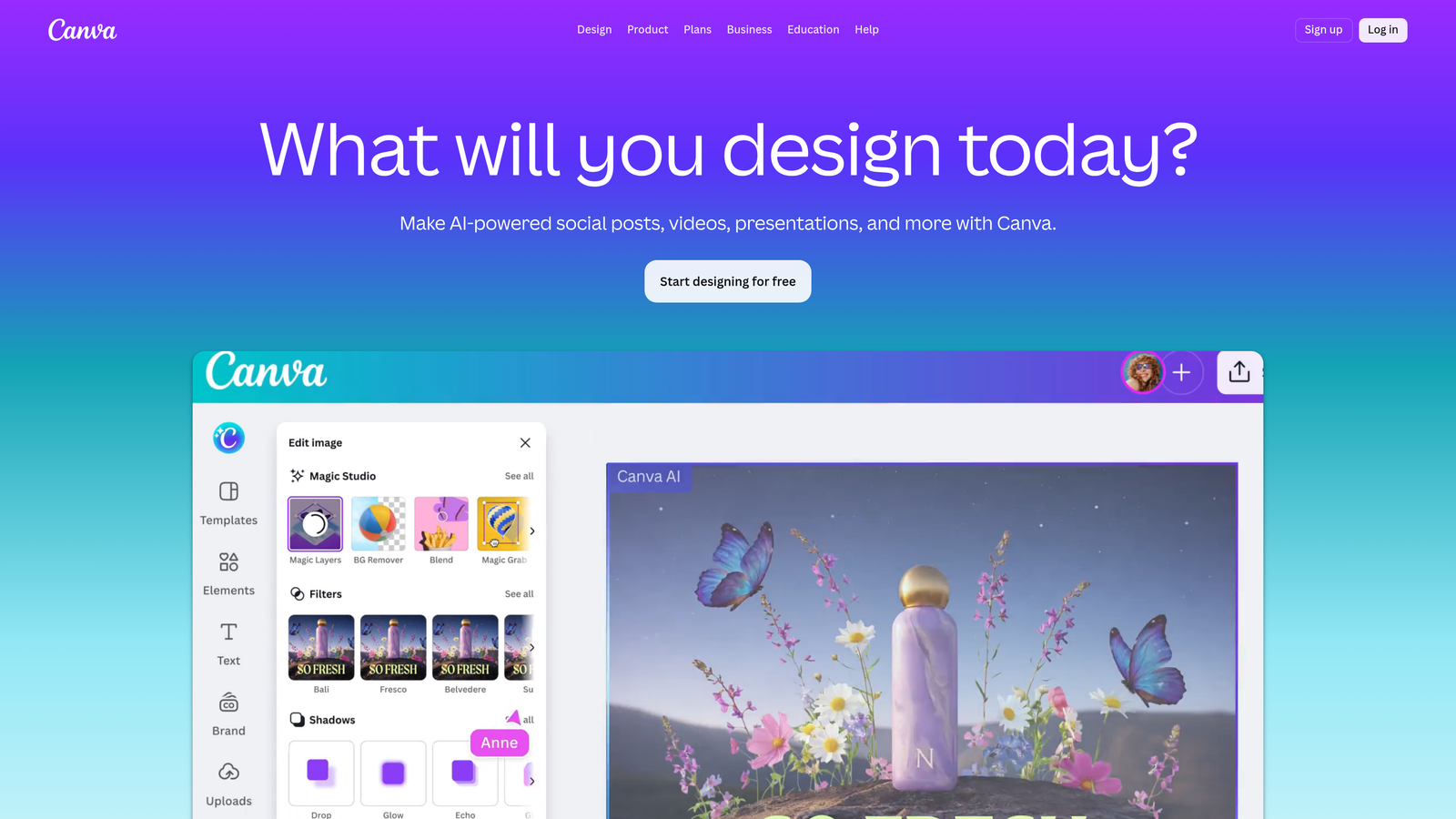 Screenshot of Canva Magic Studio website