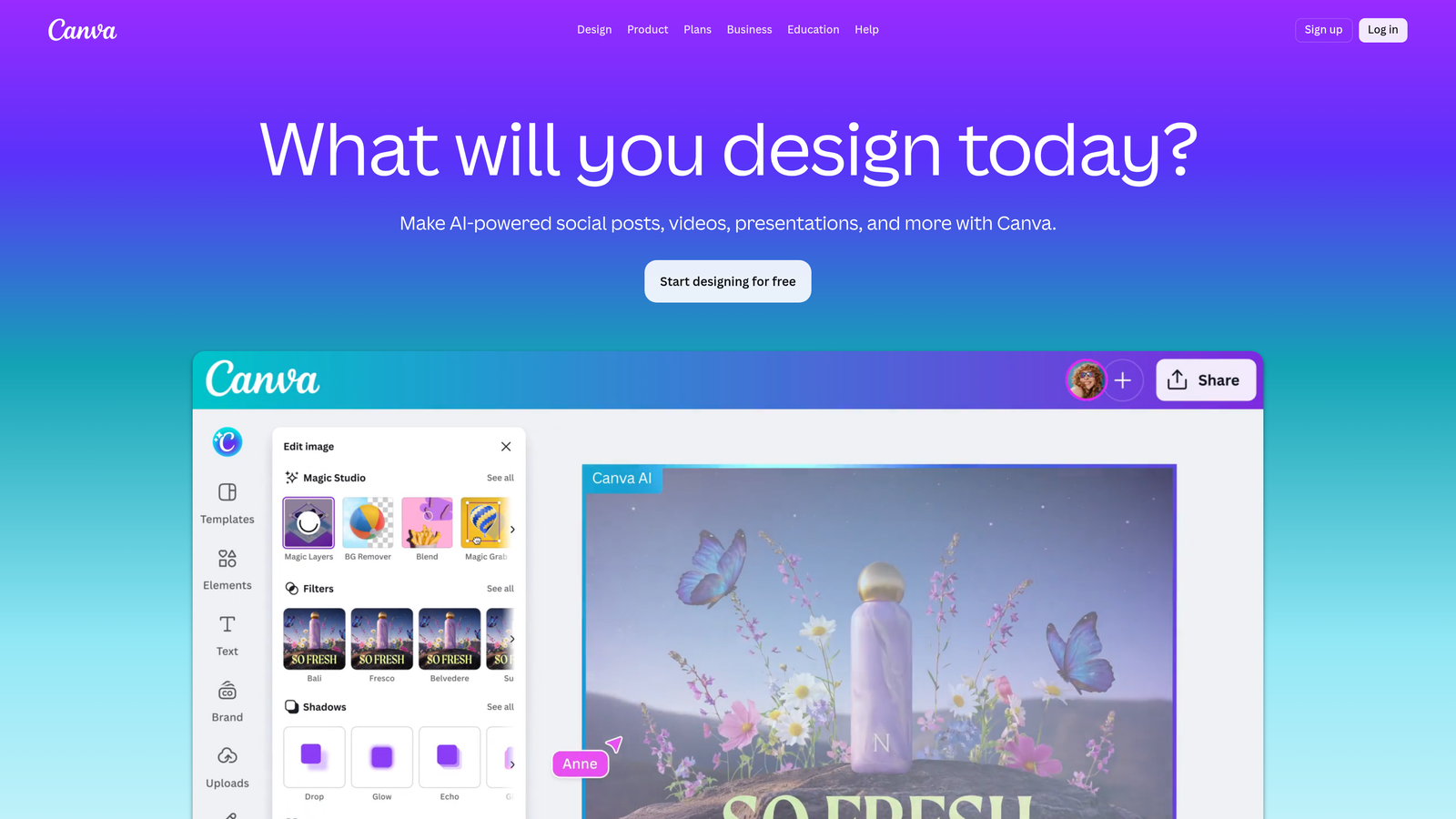 Screenshot of Canva Magic Studio website