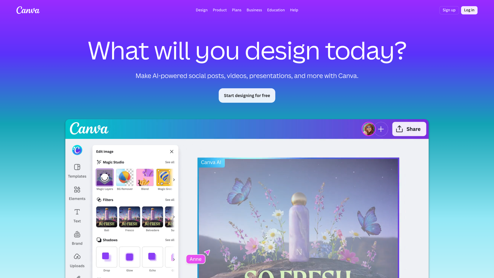 Screenshot of Canva website