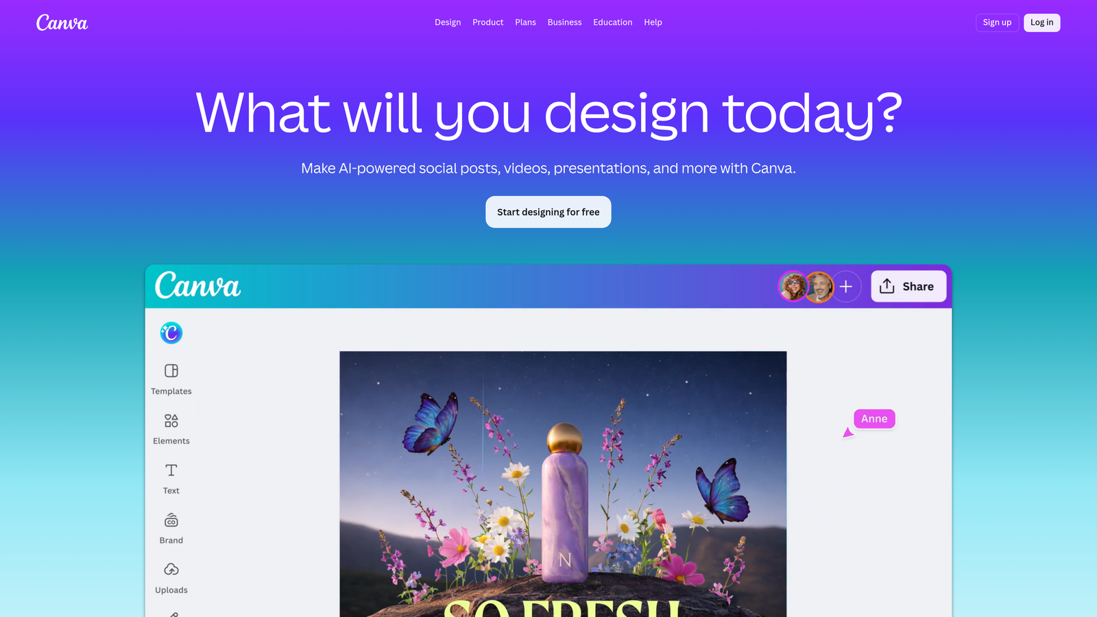 Screenshot of Canva website