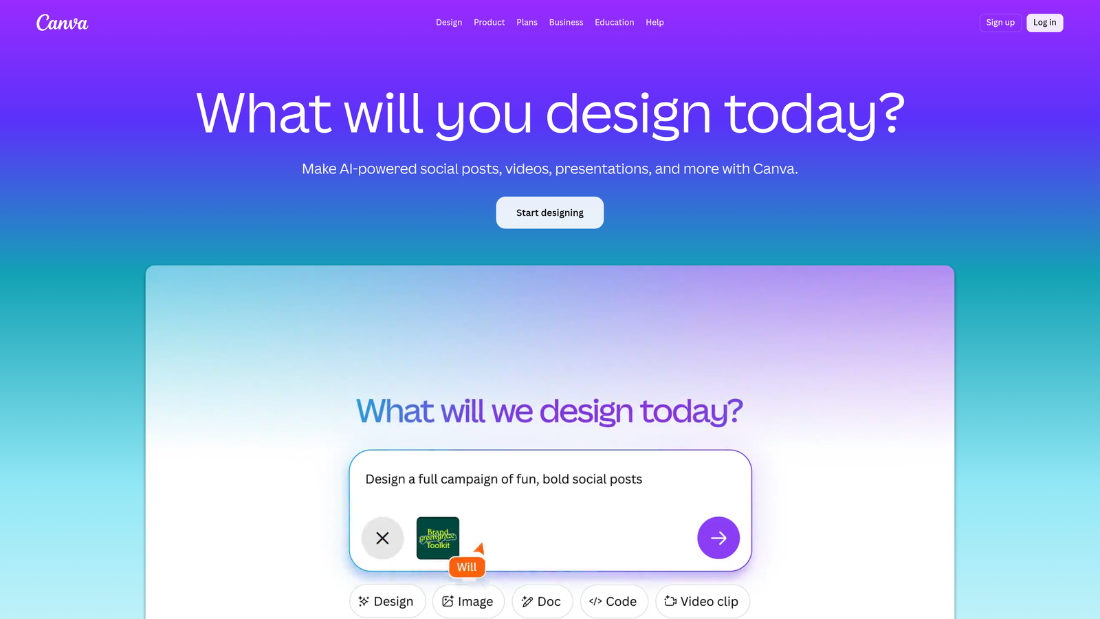 Screenshot of Canva website