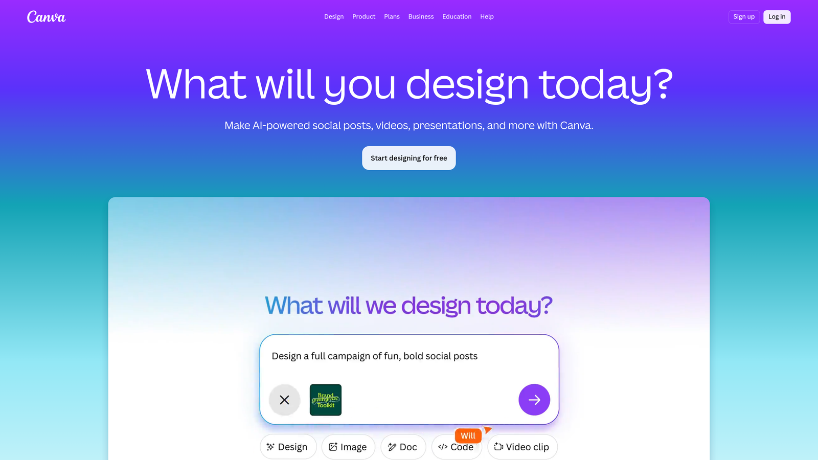 Screenshot of Canva website