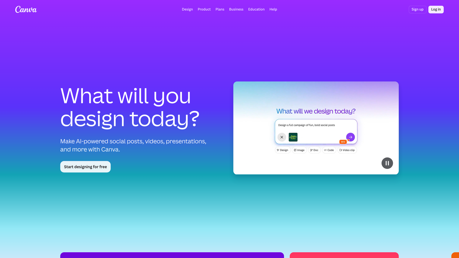 Screenshot of Canva website