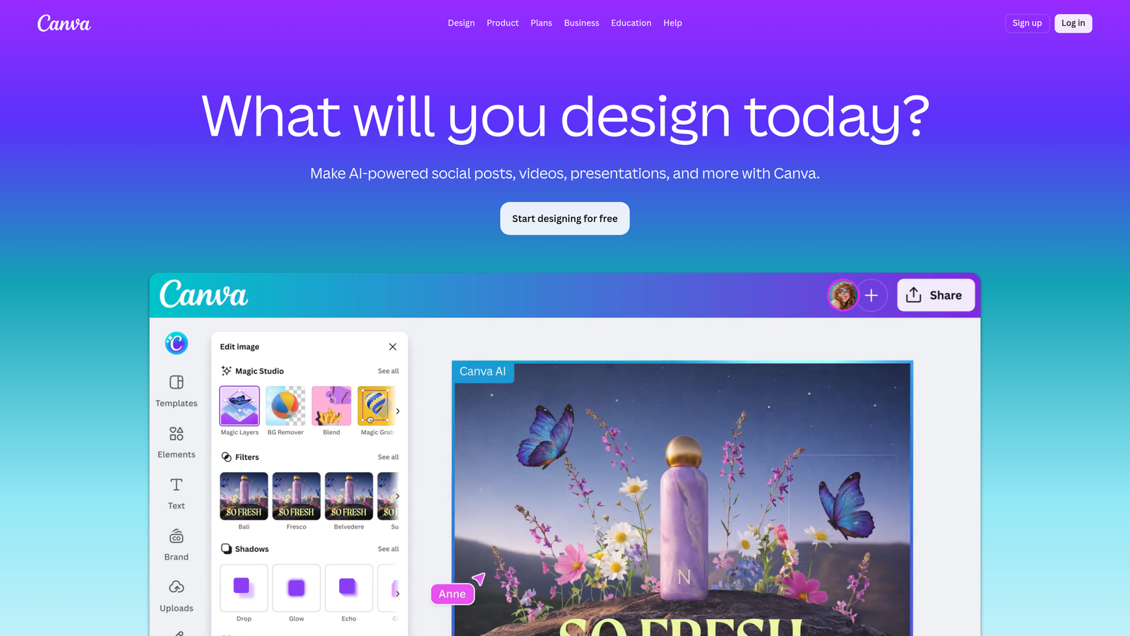 Screenshot of Canva Video website