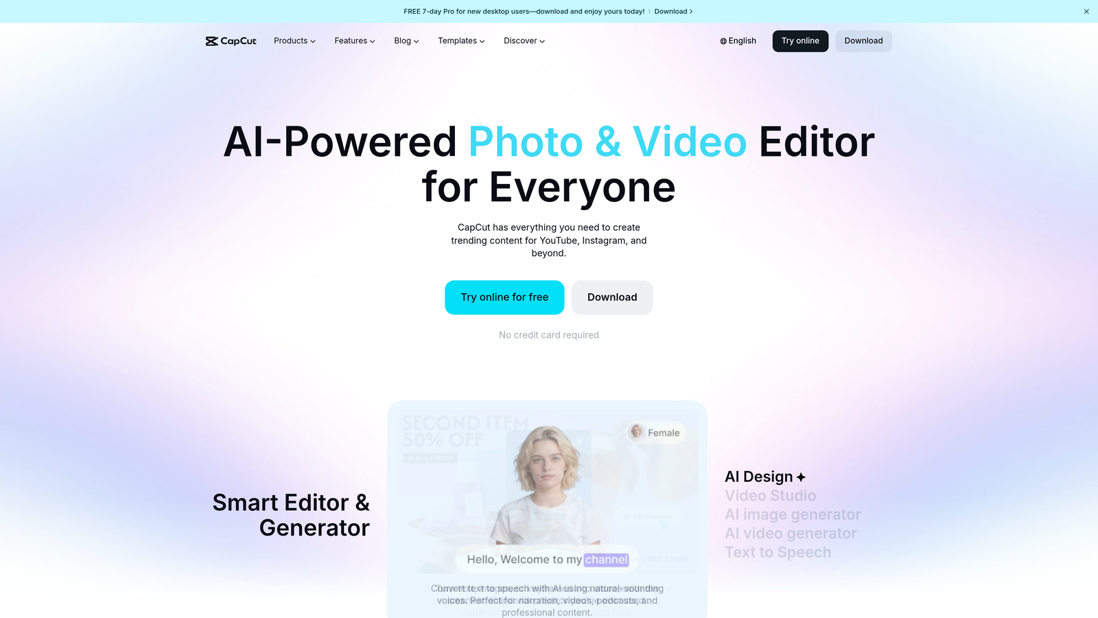 Screenshot of CapCut Commerce Pro website