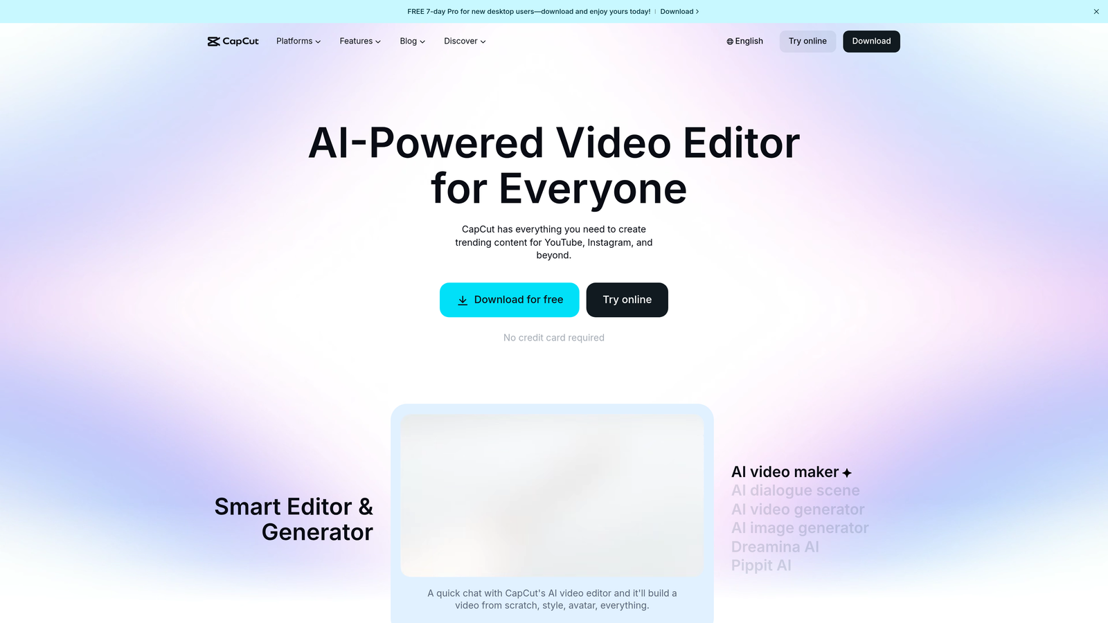 Screenshot of CapCut website